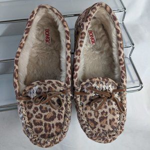 Bongo Leopard sequined Sherpa Moccasins Size 6